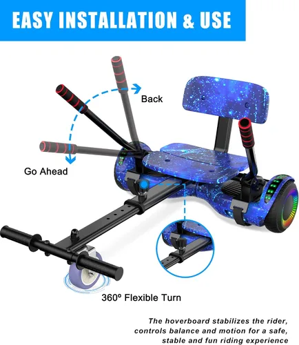 Miniatura 7 de SISIGAD Accesorio para asiento de scooter, 6.5 pulgadas, auto equilibrante, Go Kart, con Bluetooth y luces LED 6.5" azul+azul