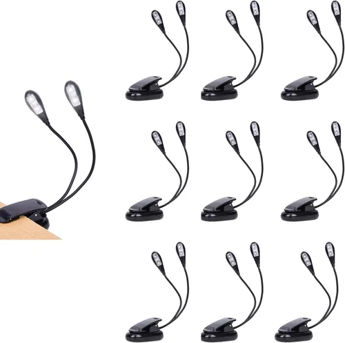Miniatura 10 de Luz de soporte de música, paquete de 1/2/4/10 luces LED de libro, funciona con batería USB y AAA, lámpara de lectura en la cama, 4 niveles de Negro