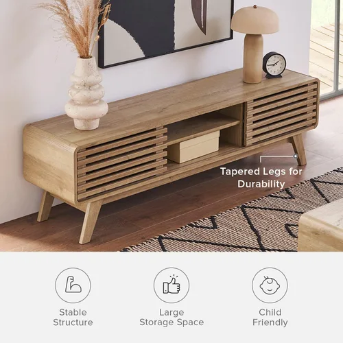 Miniatura 5 de mopio Ensley Soporte de TV, moderno de mediados de siglo para TV de 55/60/65 pulgadas, soporte de TV estilo campestre, centro de entretenimiento
