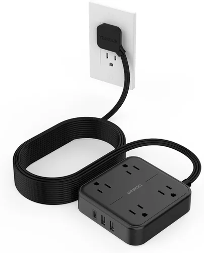 Miniatura 17 de TESSAN – Cable de extensión plano con protector de sobretensión de 10 pies, regleta de alimentación de enchufe plano con 4 salidas y 3 puertos USB