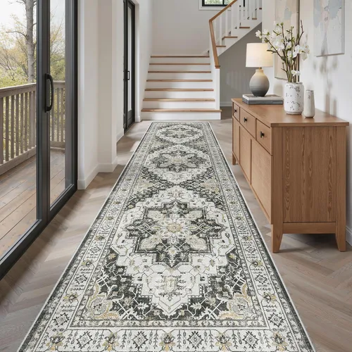 Miniatura 498 de Madane Tapete lavable de 2 x 10 pies para pasillo, cocina, recibidor, clásico, suave, antideslizante para interiores, casa de campo, baño, sala