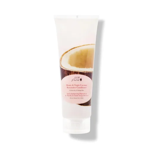 100% PURE Honey & Virgin Coconut - Acondicionador restaurador hidratante y reparador de nutrientes para cabello seco dañado, promueve el crecimiento