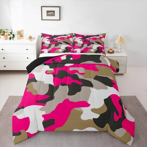 Miniatura 18 de Feelyou Juego de edredón de camuflaje naranja para niños, tamaño individual, juego de ropa de cama de camuflaje estilo militar para niños y niñas