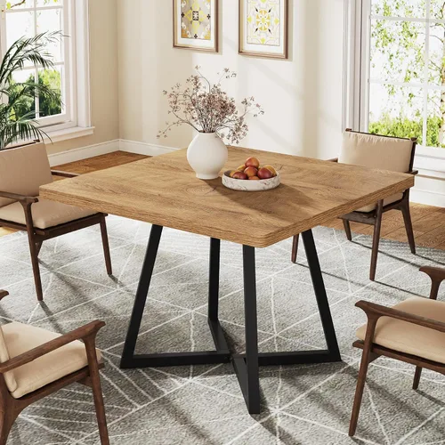Miniatura 16 de Tribesigns Mesa de comedor cuadrada para 2, mesa de comedor industrial de 31.5 pulgadas con base de metal, mesa de cocina para comedor, espacio