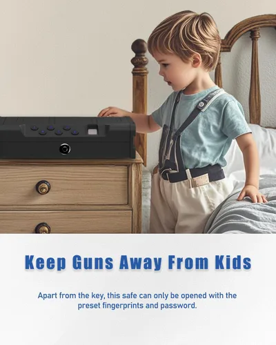 Miniatura 8 de Caja fuerte biométrica para pistolas - Caja fuerte para armas de mano de acceso rápido con huella dactilar y teclado digital Para 2 pistolas