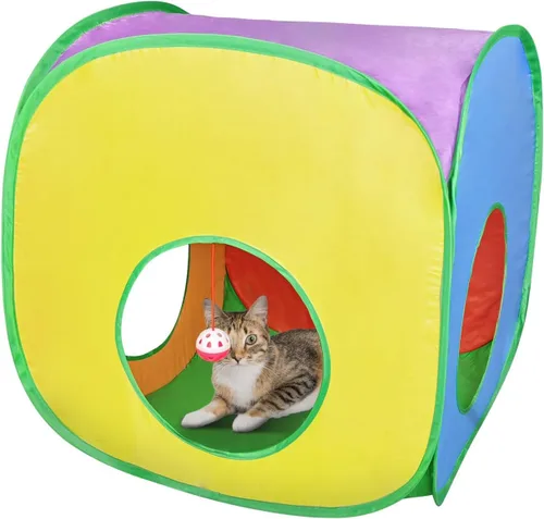 Miniatura 8 de Andiker Túnel para gatos, tienda de campaña plegable cuadrada colorida para gatitos que combina con la mayoría de tubos para gatos, tienda