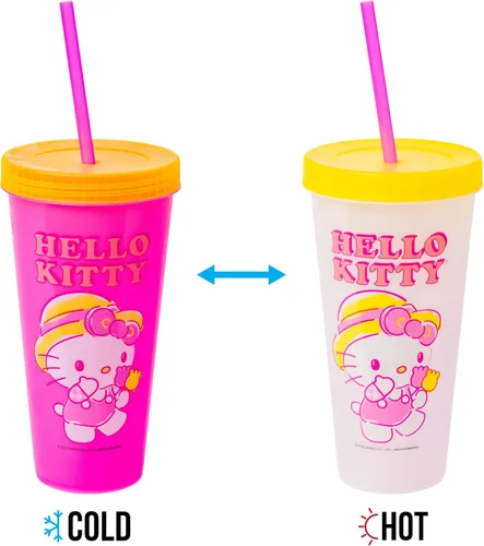 Miniatura 6 de Silver Buffalo Sanrio Hello Kitty Summertime Gardening - Paquete de 4 vasos de plástico que cambian de color, incluye tapa y pajilla, 24 onzas