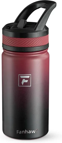 Miniatura 35 de Fanhaw Botella de agua aislada para niños de 14 onzas con tapa de pajita – Acero inoxidable de doble pared al vacío, a prueba de fugas, botellas