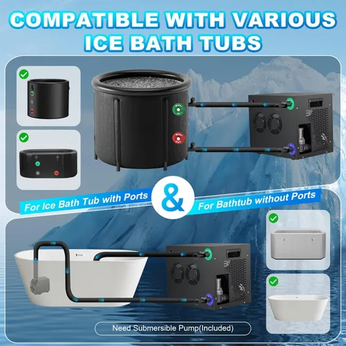 Miniatura 3 de Enfriador de baño de hielo para inmersión en frío, enfriador de inmersión en frío de 1/3 HP con bomba y filtro incorporados, mangueras aisladas