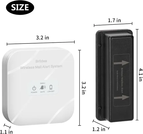 Miniatura 6 de Alarma de buzón Briidea, inalámbrica, alimentada por batería, blanca, rango de 500 pies, alertas de luz LED y sonido, recordatorio de batería baja