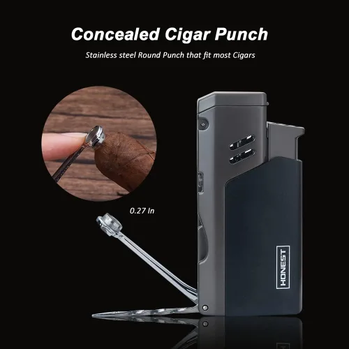 Miniatura 3 de PROMISE Jet Torch - Encendedor de puros, llama ajustable, recargable con butano, para exteriores (gris)