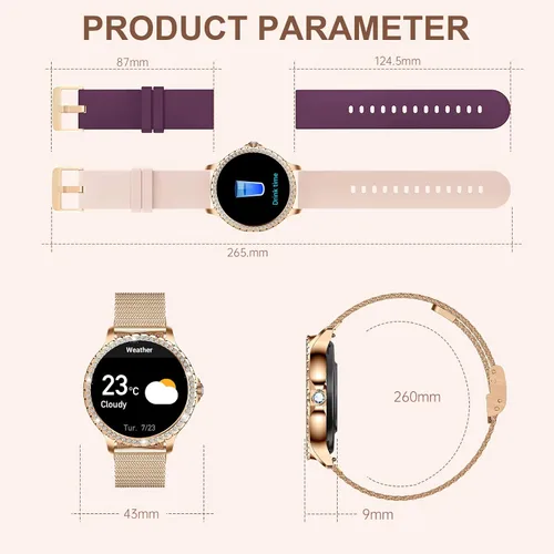 Miniatura 7 de Relojes inteligentes para mujer (llamada/respuesta de llamada) 1.32 pulgadas HD reloj de mujer con ritmo cardíaco sueño rastreador de fitness