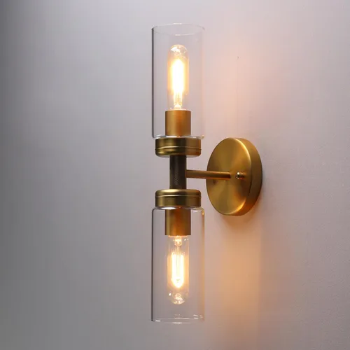 Miniatura 11 de Phansthy Lámpara de pared industrial rústica con pantalla tubular de vidrio transparente (aplique de 2 luces)