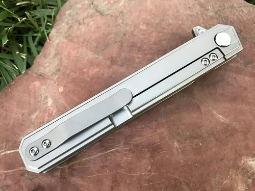 Miniatura 5 de TACTICAL GEARZ Navaja de bolsillo de Damasco para EDC, mango de titanio sólido, hoja Tanto de acero Damasco VG10 de 67 capas múltiples, incluye XT
