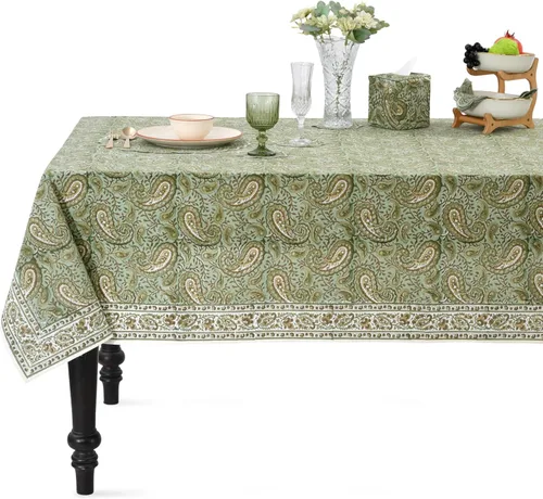 Miniatura 38 de Ridhi - Mantel cuadrado 100% algodón con estampado en bloque, lavable, para Halloween, Acción de Gracias, Navidad, fiestas, bodas, decoración