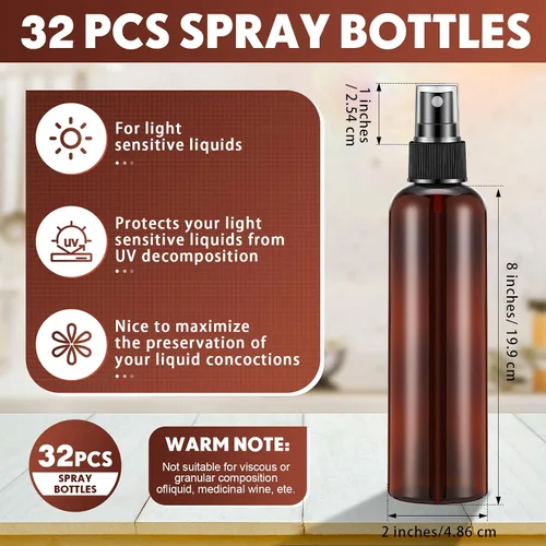 Miniatura 2 de Eccliy 32 botellas de spray de 8 onzas, botellas de limpieza de niebla fina, pulverizador de viaje de plástico vacío transparente, rociador Ámbar