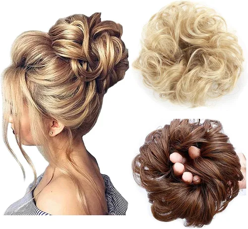 Miniatura 21 de Cabello sintético despeinado, grueso, extensiones para coleta, cabello recogido