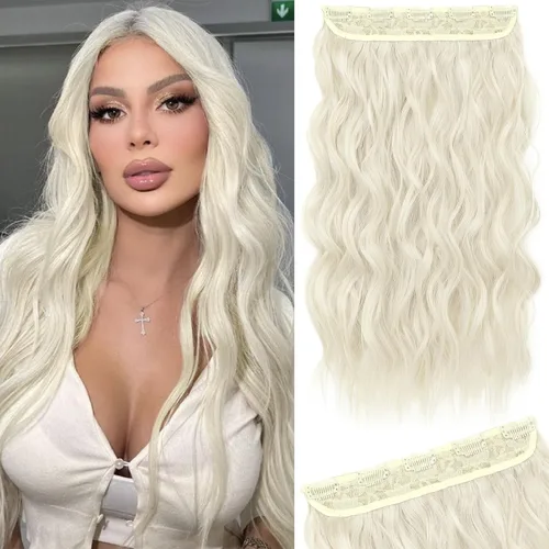 Miniatura 36 de REECHO Extensiones de cabello rubio, extensiones de una pieza con clip de 20" para mujer, extensiones de cabello sintético suave y natural con ondas