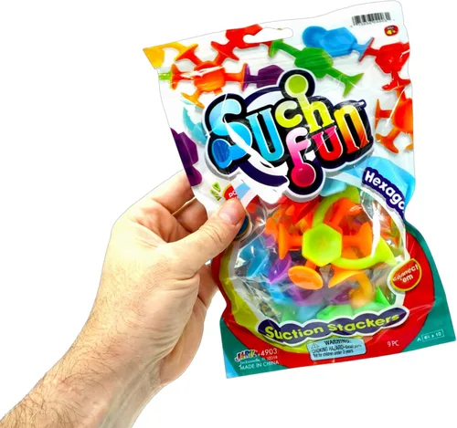 Miniatura 2 de JA-RU Apiladores de succión con ventosa (1 paquete, 9 piezas) de forma hexagonal, rótulas y criaturas Juguetes de baño de succión para niños. Juego