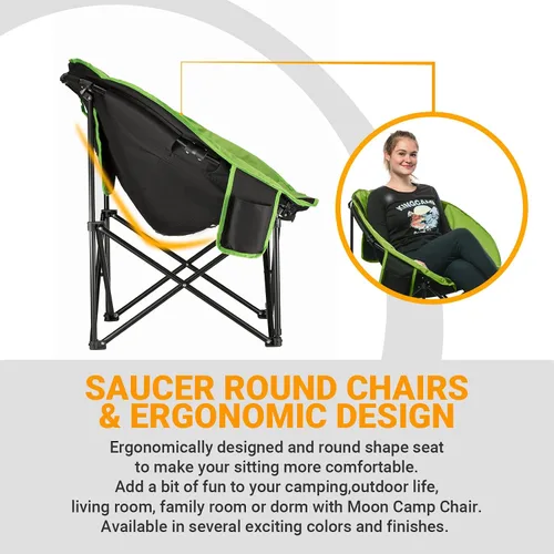 Miniatura 5 de KingCamp Sillón plegable Saucer Moon con bolsillo de almacenamiento para portavasos para interior o exterior, campamento y uso en el portón trasero