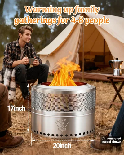 Miniatura 6 de YEFU Pozo de fuego, hoguera plegable sin humo, chimenea portátil de acero inoxidable que quema madera para exteriores con soporte de cenizas