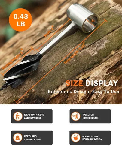 Miniatura 5 de Bushcraft - Llave de barrena manual, taladro de madera de ojo escocés resistente, taladro de madera, herramienta manual con funda de cuero