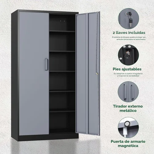 Miniatura 5 de Letaya Armarios de Almacenamiento de Metal con Puerta con Cerradura y 5 Estantes Ajustables, Gabinetes de Organización de Herramientas de Garaje