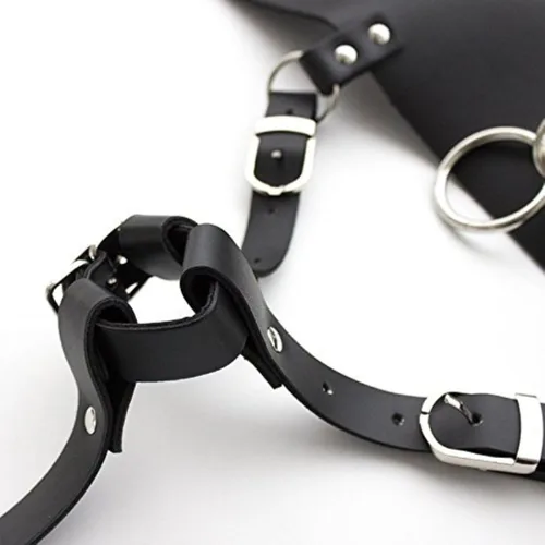 Miniatura 5 de Correa forzada de cuero con vibrador, arnés eléctrico de cintura fijo, soporte para cinturón de amarre (varita o vibrador no incluidos)
