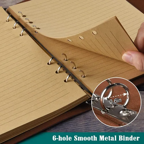Miniatura 4 de Diario de cuero OMEYA, cuaderno de escritura recargable, planificador de diario para mujeres y niñas (Azul, A6 18.5 cm x 13 cm)