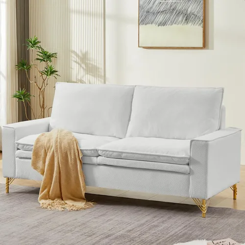 Miniatura 9 de mikibama Sofá jacquard de 78.54 pulgadas para sala de estar, sofás modernos de mediados de siglo con patas de metal dorado, sofá suave armado de 3