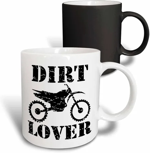 Miniatura 13 de 3dRose Ilustración envejecida de una moto de cross con texto negro amante de la suciedad 11oz taza negra de dos tonos