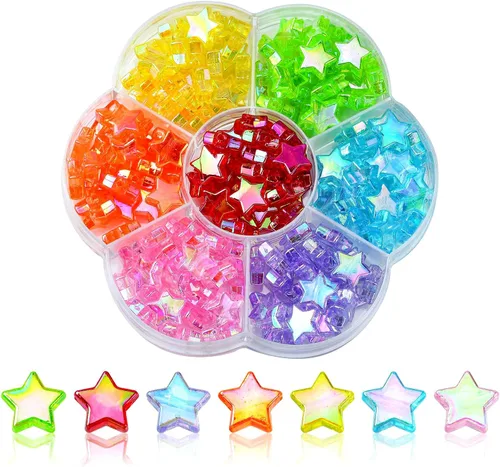 LiQunSweet 175 piezas de 7 colores AB Color Acrílico Artesanía Cuentas de Estrella para Hacer Pulseras Collar Joyería Fabricación 7-Colores_Star