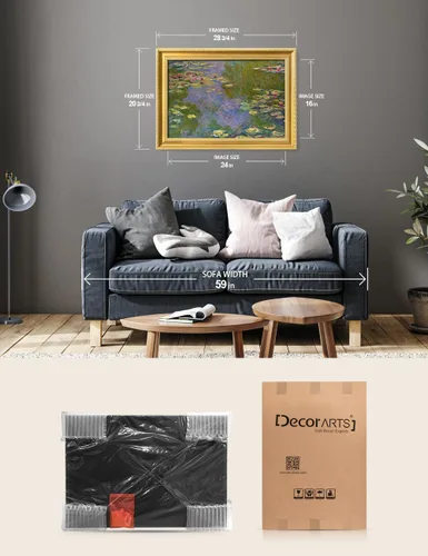 Miniatura 7 de DECORARTS - Impresiones de Giclee de Lirios de Agua de Claude Monet, Arte de Pared Enmarcado con Marco de Madera Maciza, Decoración de Jardín