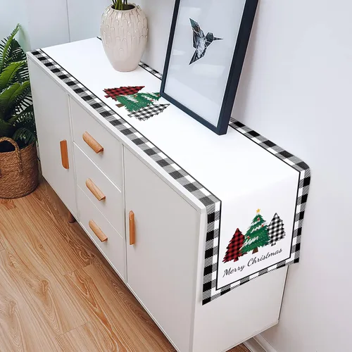 Miniatura 5 de Daleng Camino de mesa de árbol de búfalo de Navidad de 13 x 36 pulgadas, bufandas antideslizantes para decoraciones, fiestas, cenas y reuniones, 1