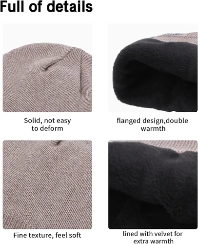 Miniatura 2 de HH HOFNEN Gorro de invierno para hombres y mujeres, gorro de punto térmico con forro polar y puños lisos