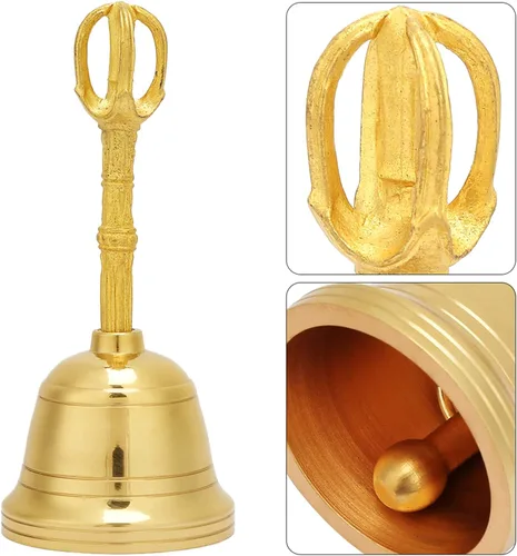 Miniatura 4 de Campana de mano de latón retro, pequeño volumen, fácil de transportar, sonido audible claro para instrumento taoísta pacífico, Feng Shui