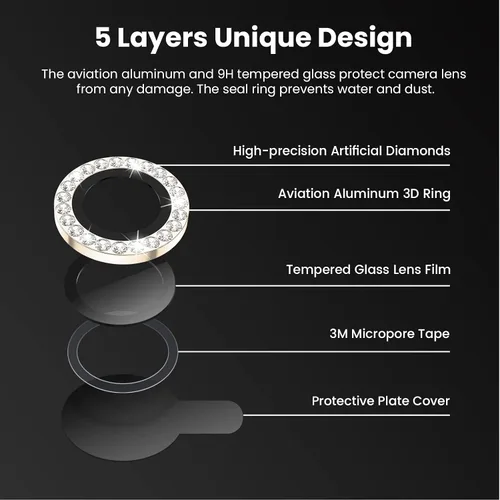 Miniatura 3 de Tensea Protector de lente de cámara para iPhone 14 Pro Max, protector de lente de cámara de vidrio templado 9H, protector de pantalla, anillo