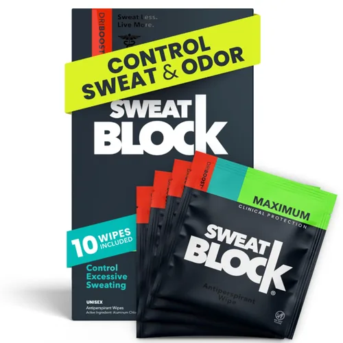 SweatBlock Max Clinical - Toallitas antitranspirantes para sudoración excesiva e hiperhidrosis - hasta 7 días de protección/toallita - 10 unidades -