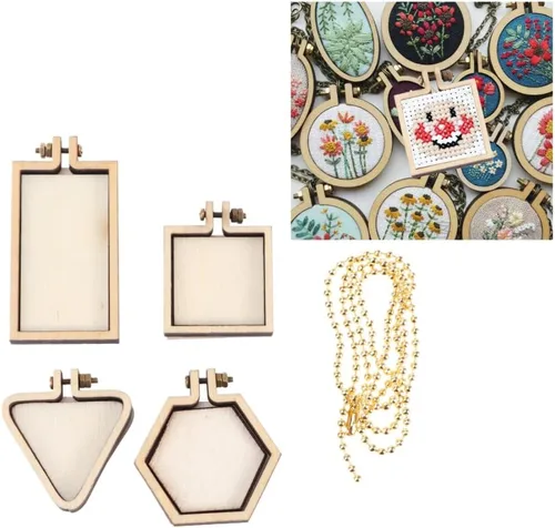 Miniatura 5 de FOMIYES Mini aro de madera para bordar, marco redondo de 2 pulgadas para bricolaje, joyería, colgante, manualidades, llavero y proyectos de punto