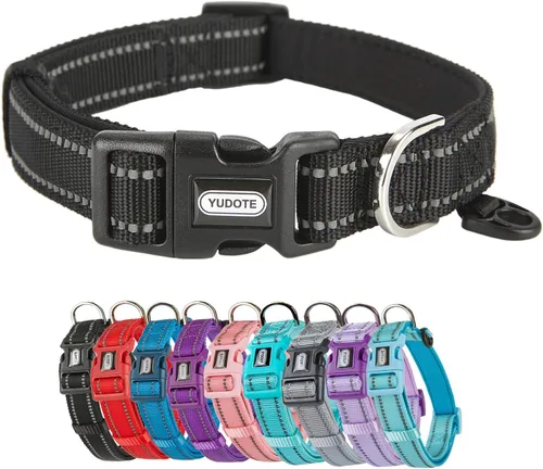 Miniatura 19 de Collar de nailon reflectante para perro con acolchado de neopreno transpirable, ajustable para perros pequeños (9.8 a 15 pulgadas, morado)