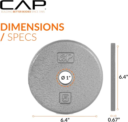 Miniatura 4 de CAP Barbell Placas de peso estándar de hierro fundido de 1 pulgada, individuales y juegos 1.25-50 libras Múltiples opciones Gris