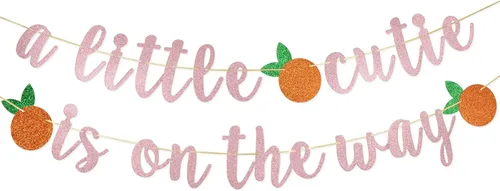 Miniatura 12 de Cartel con texto en inglés "A Little Cutie Is On The Way", pancarta de cítricos, cumpleaños temático naranja, decoración de fiesta de cumpleaños