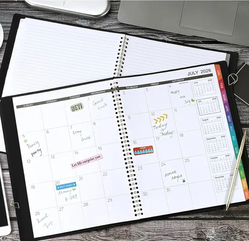 Miniatura 8 de Agenda mensual 2026/Calendario - Ene 2026 - Dic 2026, Agenda mensual 2026, 12 meses, piel sintética, 8.86" x 11.4", 15 páginas de notas