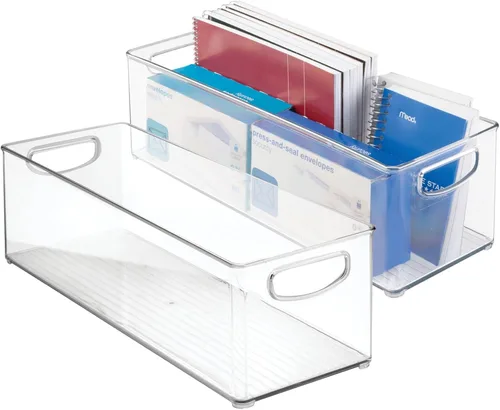 Miniatura 10 de mDesign - Contenedores pequeños de plástico para almacenamiento de oficina con asas para organización en gabinete de archivos, estante de armario