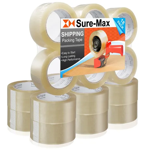 Miniatura 11 de Sure-Max Cinta de embalaje de cartón premium de 1.8 mil 330 pies (110 yardas), transparente, 6 rollos