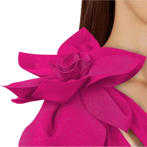 Miniatura 3 de VFSHOW Vestido largo formal de fiesta con un hombro descubierto para mujer, diseño de flores 3D, vestido de noche con abertura dividida