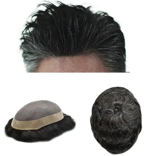 Miniatura 43 de Toupee para hombre 100% europeo Remy piezas de cabello humano para hombres, sistema de cabello fino mono centro de reemplazo para hombres