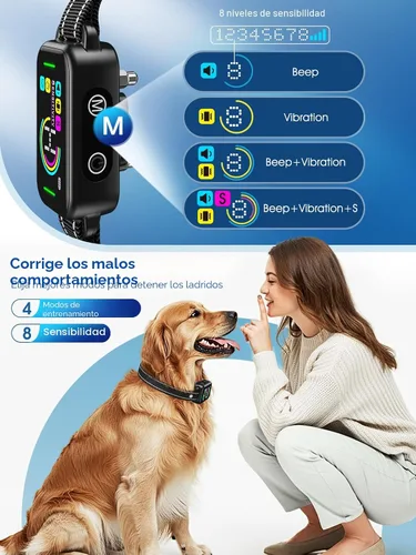 Miniatura 3 de DINJOO Collar Antiladridos Inteligente - Collar de Adiestramiento Antiladridos Recargable con 8 Niveles de Sensibilidad Ajustables, Pitido y Choque