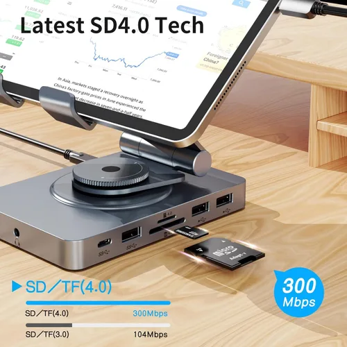 Miniatura 5 de Estación de acoplamiento USB C rotativa 360° para iPad Pro, Tablet, Samsung, Steam Deck, ROG Ally, Legion Go, Msi Claw, etc, 11 en 1 con lector SD