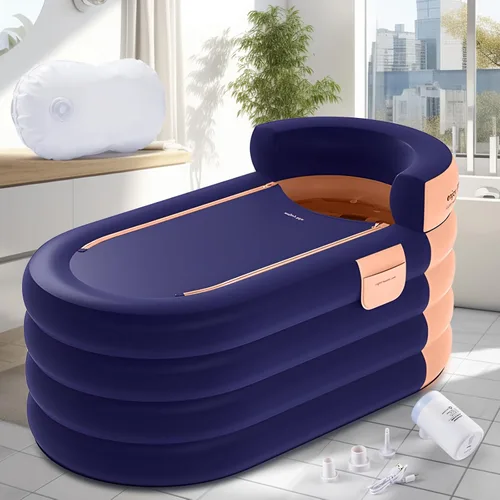 Bañera inflable para adultos de 63 pulgadas con bomba de aire inalámbrica, ideal para baño de hielo caliente, diseño de drenaje rápido con manguera